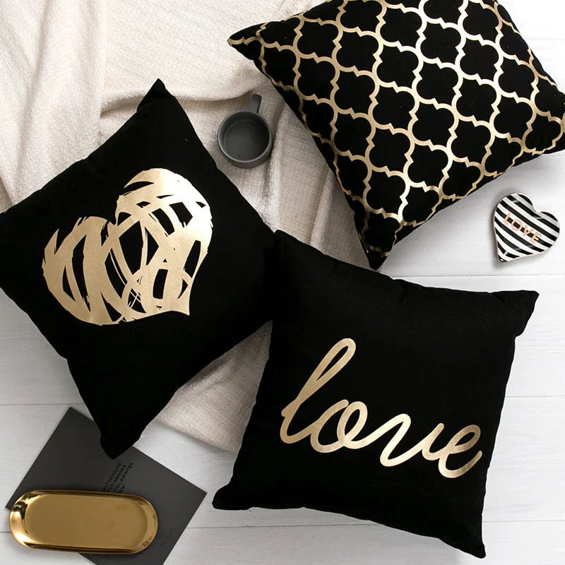 Black Golden Leaves Cushion