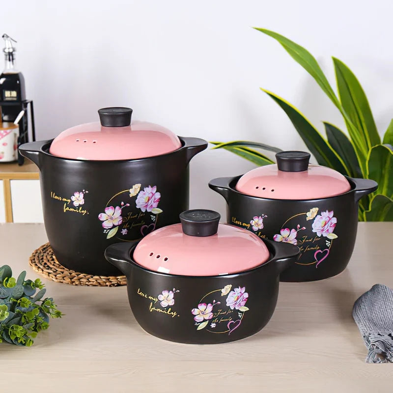 Ceramic Casserole Japanese Pink Yellow Cookware